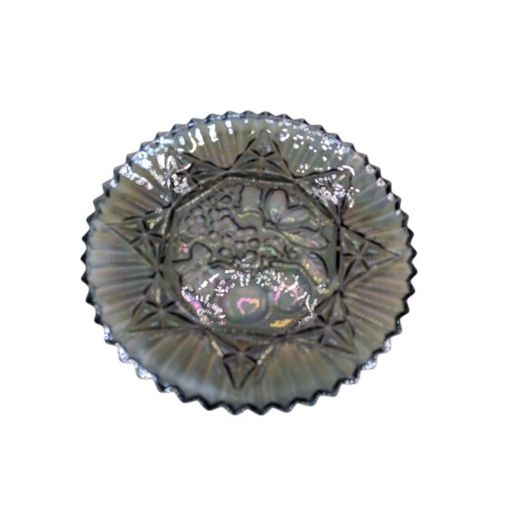 Vtg Federal Glass Pioneer Smoke Carnival Fruit, Serving Platter Iridescent - Picture 11 of 13